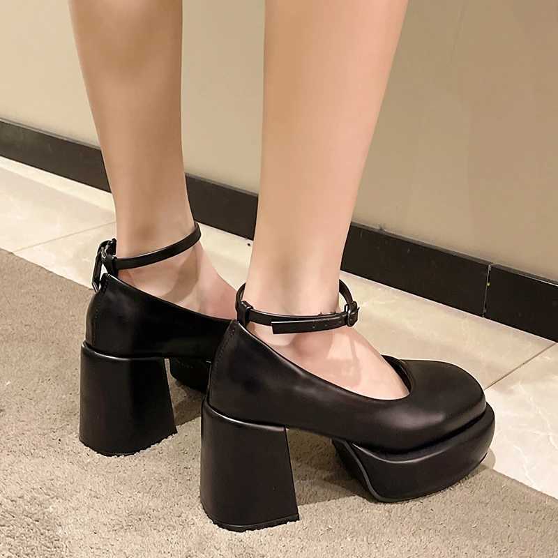 LazySeal 9cm High Heel Mary Janes Women Shoes 3cm Platform Square Toe Patent Leather Buckle Gladiator Sandal For Ladies Size 41LX241014