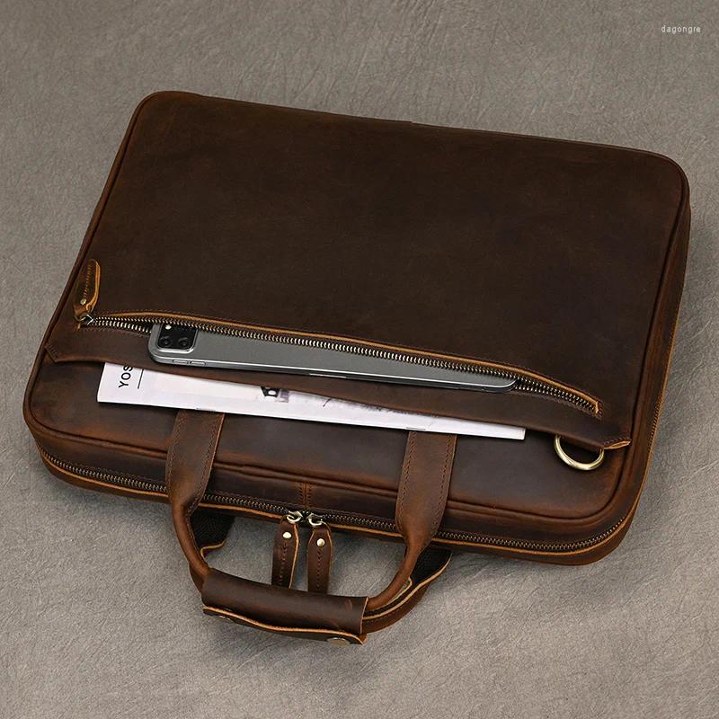 3 Briefcases Luufan Genuine Leather Men's Briefcase Bag Fit 15.6 Laptop Business Handbags Daily Working Tote Cow Male Computer Bags