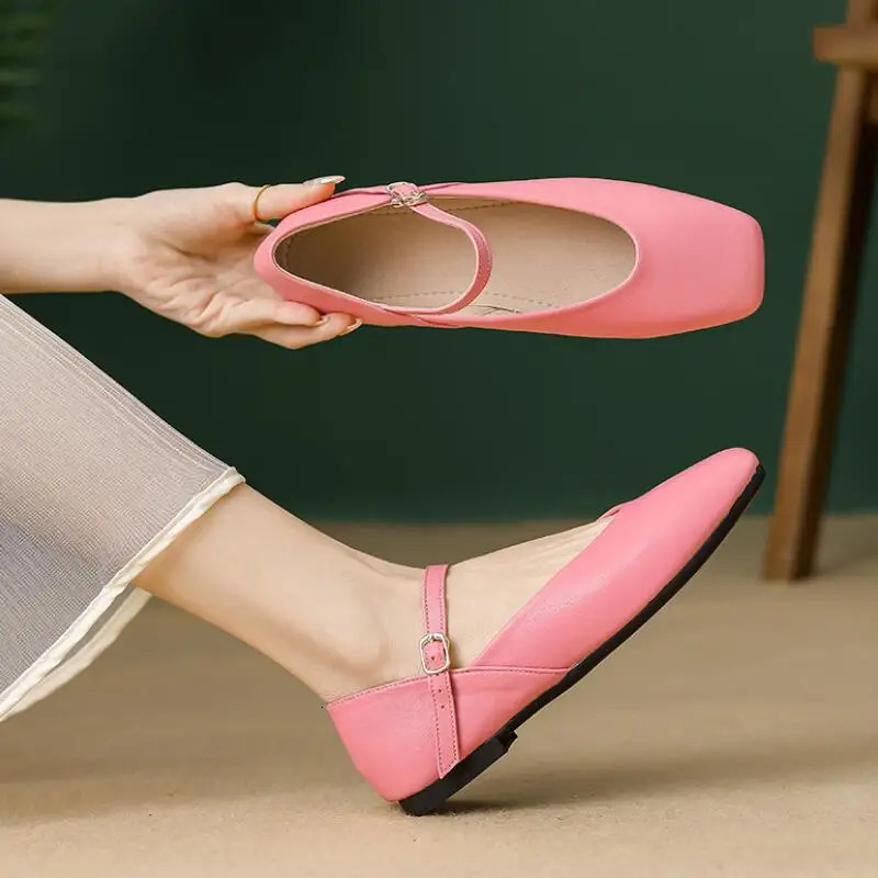 Women Flat Heel Fashion Square Toe Ladies Casual Mary Jane Shoes Shallow Comfort Soft Sole Ballet New Mujer Size 44 241014