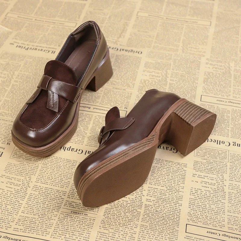 Shoes Sale Slip New on Autumn Womens Pumps Square Toe High Heels Water Proof Dress Work Fashion Platform Loafers 241014