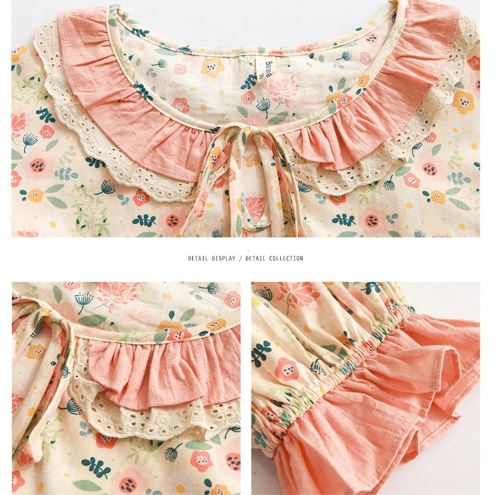 Kid Girls Lolita Cotton Floral Pajama Sets.Vintage Toddler Kid Flowers Pyjamas Set Sleep Loungewear.Children Clothing 241014