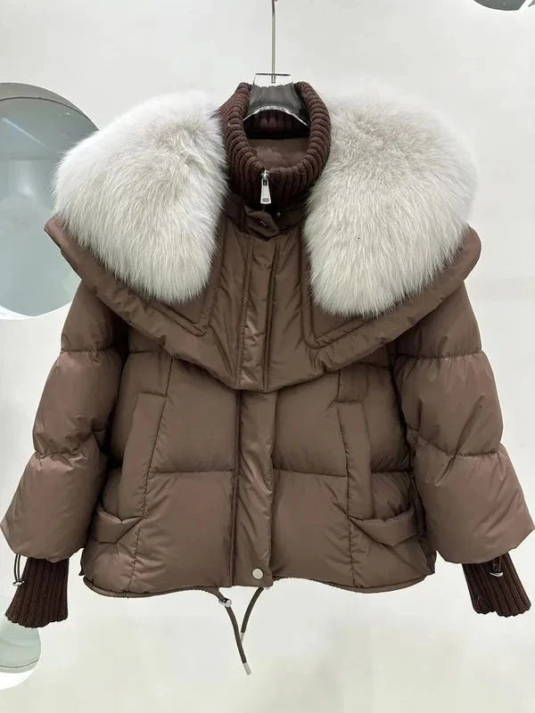 Fur Collar Goose Down Jacket Female Short Haining Winter Coat 2023 Bread Clothing Women Parkas 241011
