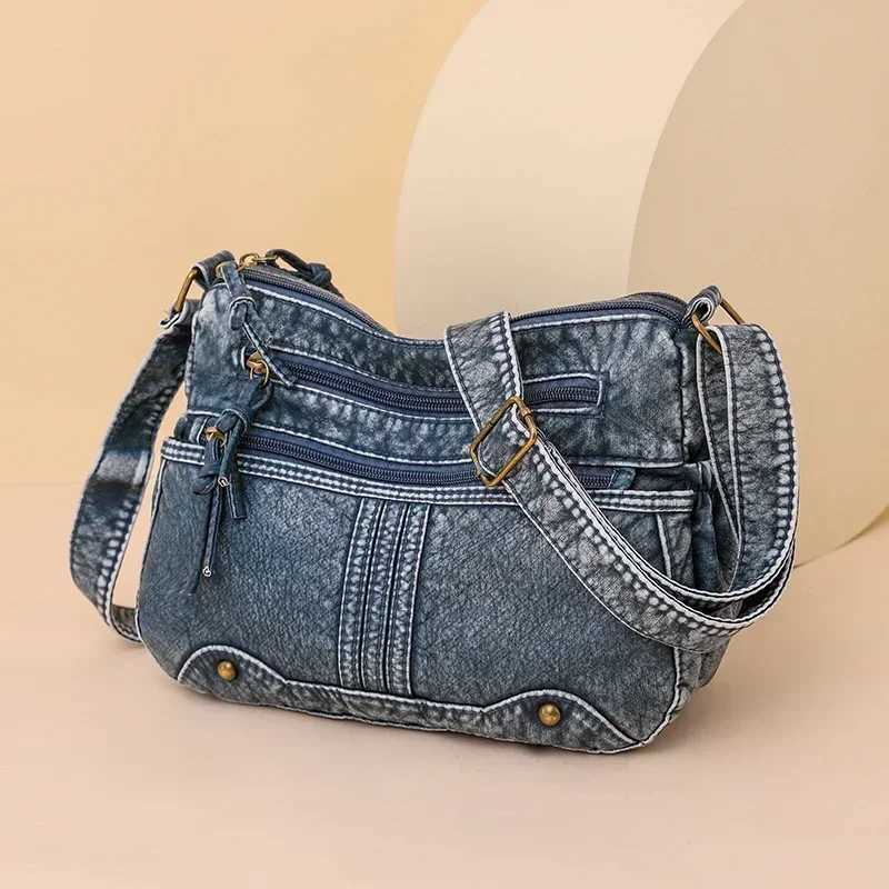 Denim Versatile Crossbody Bags Solid Zipper Womens Bag for Sale High Quality Sewing Thread High Capacity Shoulder Bag M241014