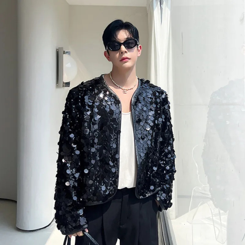 IEFB Sexy Man Jackets Fashion Korean Style Sequin Short Coat Trend Niche Mens Personality Clothing Autumn Top 9C2073 241011