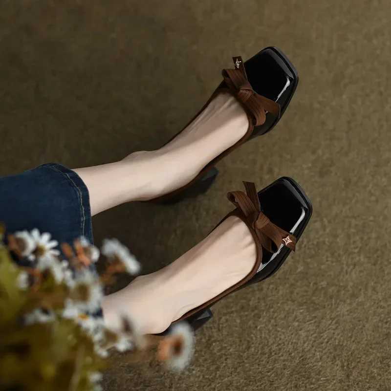 Women Casual Bowknot Flat Shoes Winter Fashion British Style Elegant Square Toe Stiletto Pumps Dress Mary Jane LoaferLX241014