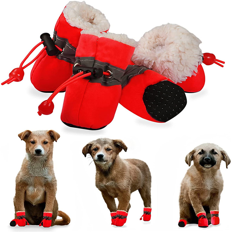 4pcs/set Waterproof Winter Pet Dog Shoes Anti-slip Rain Snow Boots Footwear Thick Warm For Small Cats Puppy Dogs Socks Booties
