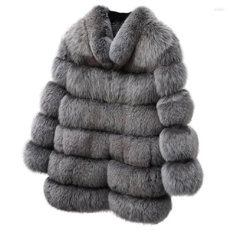 Women Fox Fur Coat Winter Outerwear With Stand collar thick warm collar Coats for Lady