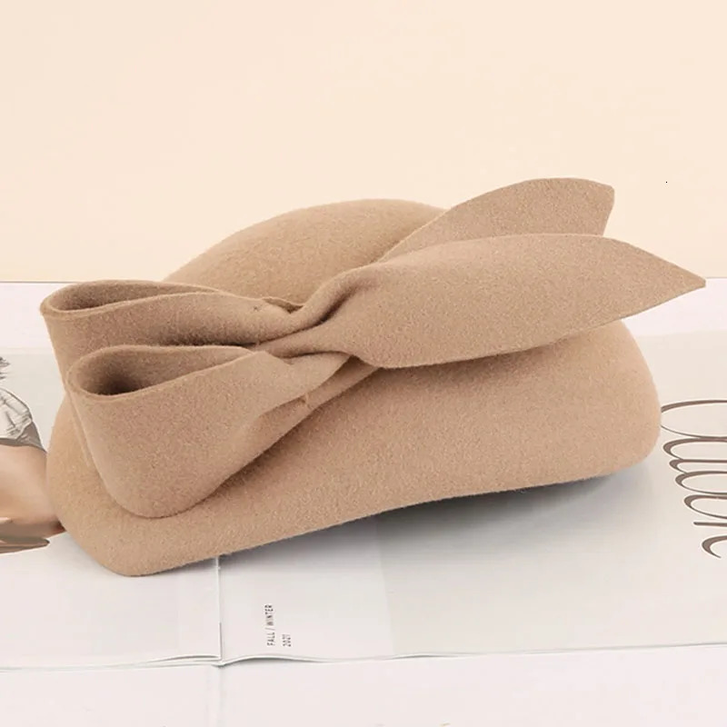 Women French Style Beret Wool Felt Hat Bow Dressy Fedora Hat Winter Pillbox Hat Dressy Hats Wedding Bridal Occasion Church Hat 241014