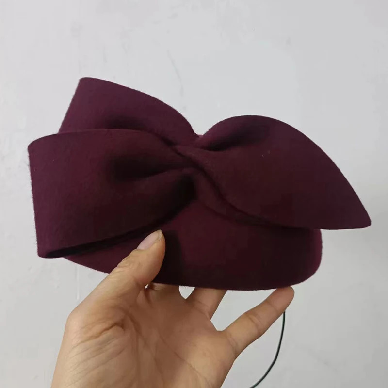 Women French Style Beret Wool Felt Hat Bow Dressy Fedora Hat Winter Pillbox Hat Dressy Hats Wedding Bridal Occasion Church Hat 241014
