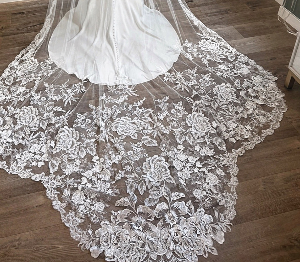 2024 Gorgeous 3M Wedding Veils With Lace Applique Edge Long Cathedral Length Veils One Layer Tulle Custom Made Bridal Veil ZJ405