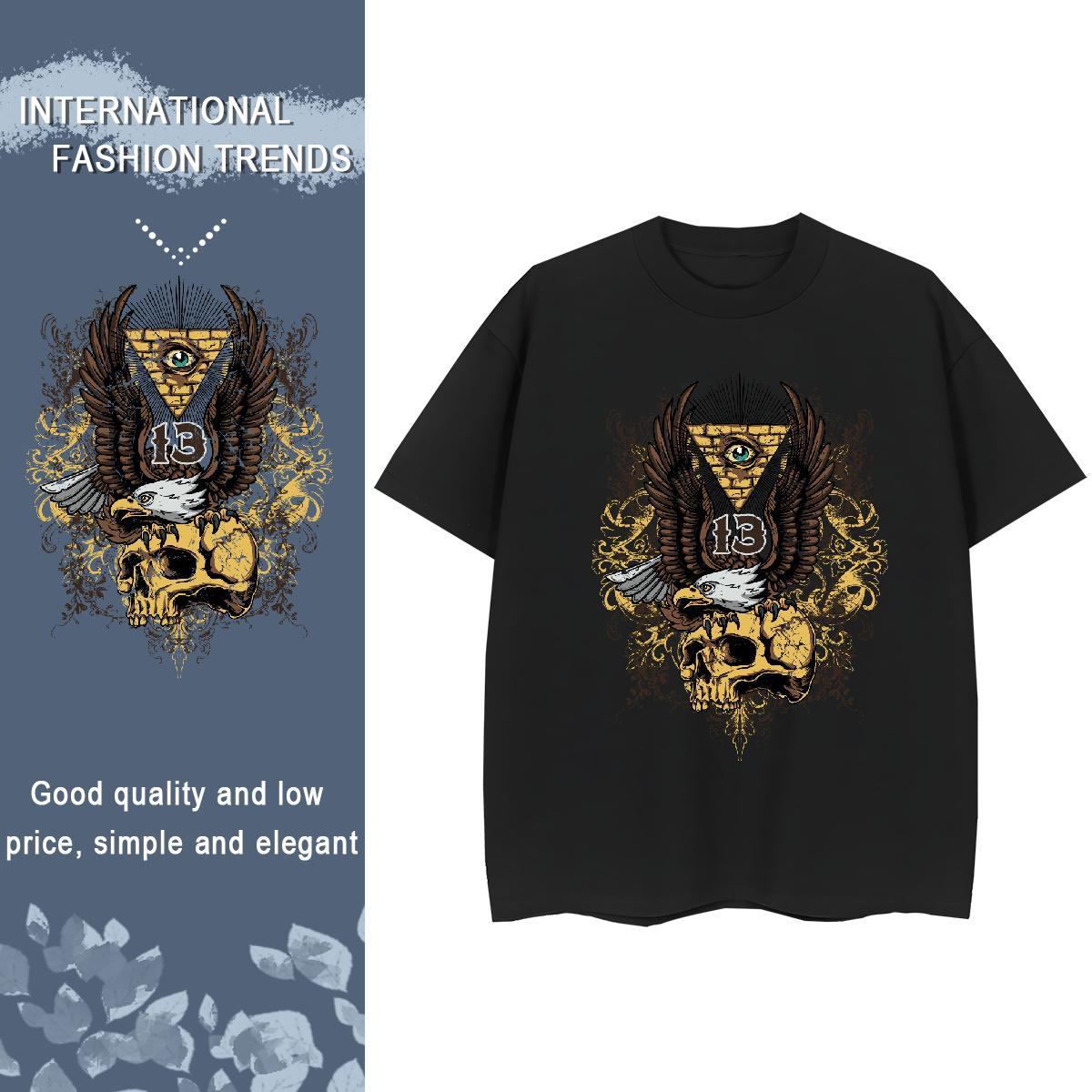 Factory Direct Women T Shirts 230g 100% Cotton O-Neck Short Sleeve Daily Outfit skull Lady T shirt Nice Cartoon Print Tops Shirt