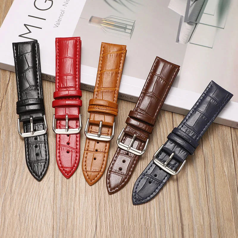 Leather Watch Strap with Bamboo Knot Pattern Universal Replacement Watchband Black Brown Blue Red White Pink 1224mm 241010