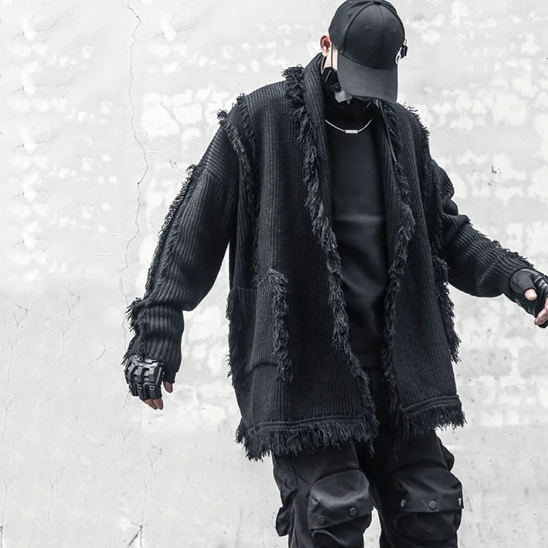 PFNW Dark Style Mens Cardigan Individual Tailoring Tassel Kintting n Turndown Collar Male Loose Sweater Autumn 12C417 241011