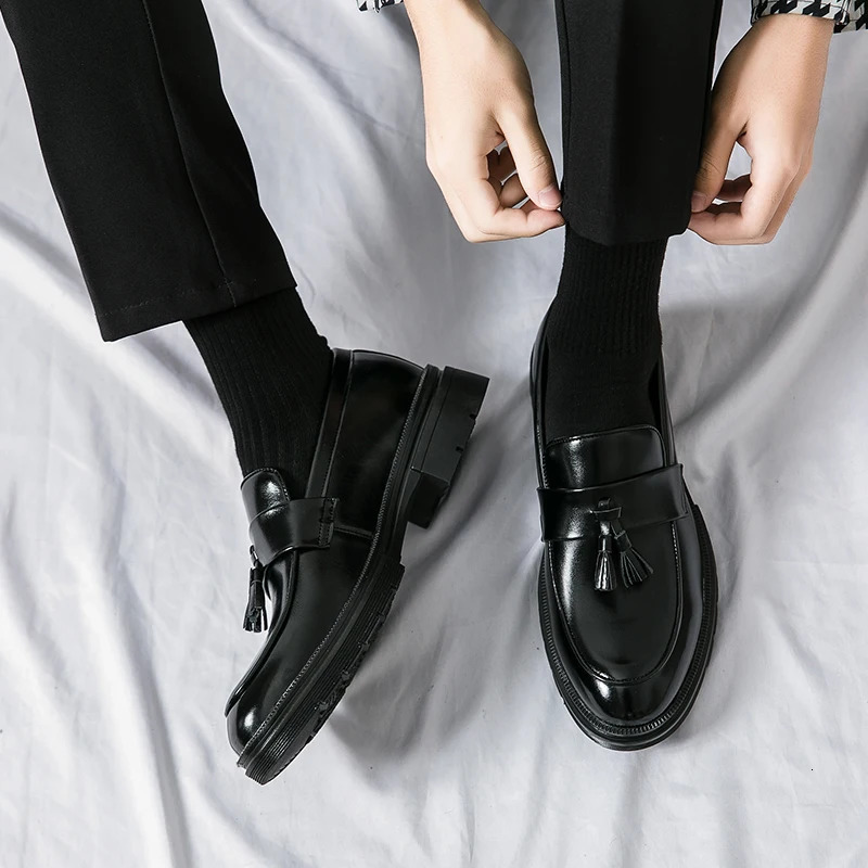 Mens Black Spring Summer Business Men Shoes Casual Banquet Leather Shoes Leather Brown Dress Tassel Loafers Odor Prevention 241014