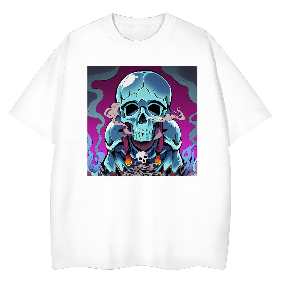 New Arrival T Shirt For Woman 230g Pure Cotton Crew Neck Home Outdoor skull Unisex Tshirts Nice DIY Anime Printed Clothes Shirt