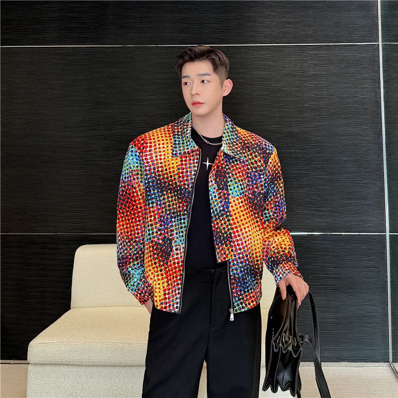 NOYMEI Contrast Color Fashion Personality Mens Jacket Lapel Zipper Loose Casual Style 2024 Autumn Coat WA5657 241011