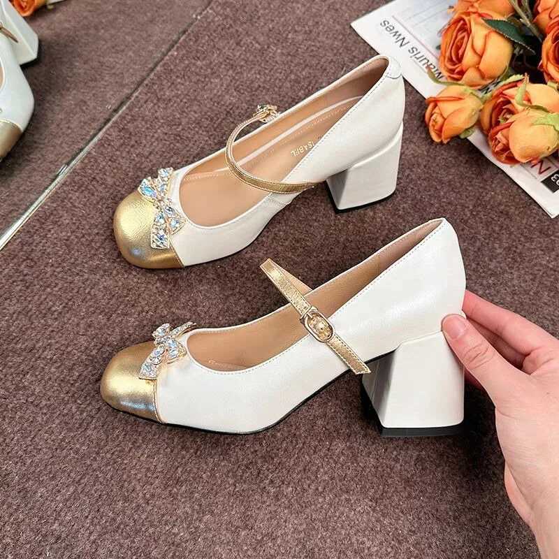 Womens High Heels Fashion Rhinestone Bow Designer Womens Shoes Autumn New 2024 Banquet Party Dress Womens Mary Jane ShoesLX241014