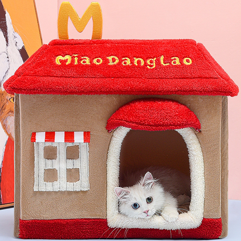 Foldable Cute Bed Strawberry Banana Milk Box House Winter Warm Plush Soft Cave Cat Kitten Kennel Pet Supplies 210722