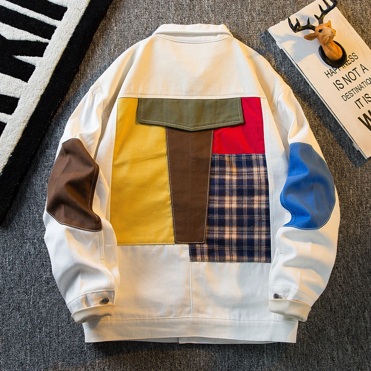 Spring Autumn Color Personality Splicing Jacket Mens Japanese Style High Street Loose Casual Jackets Men Tops Male Clothes 241011