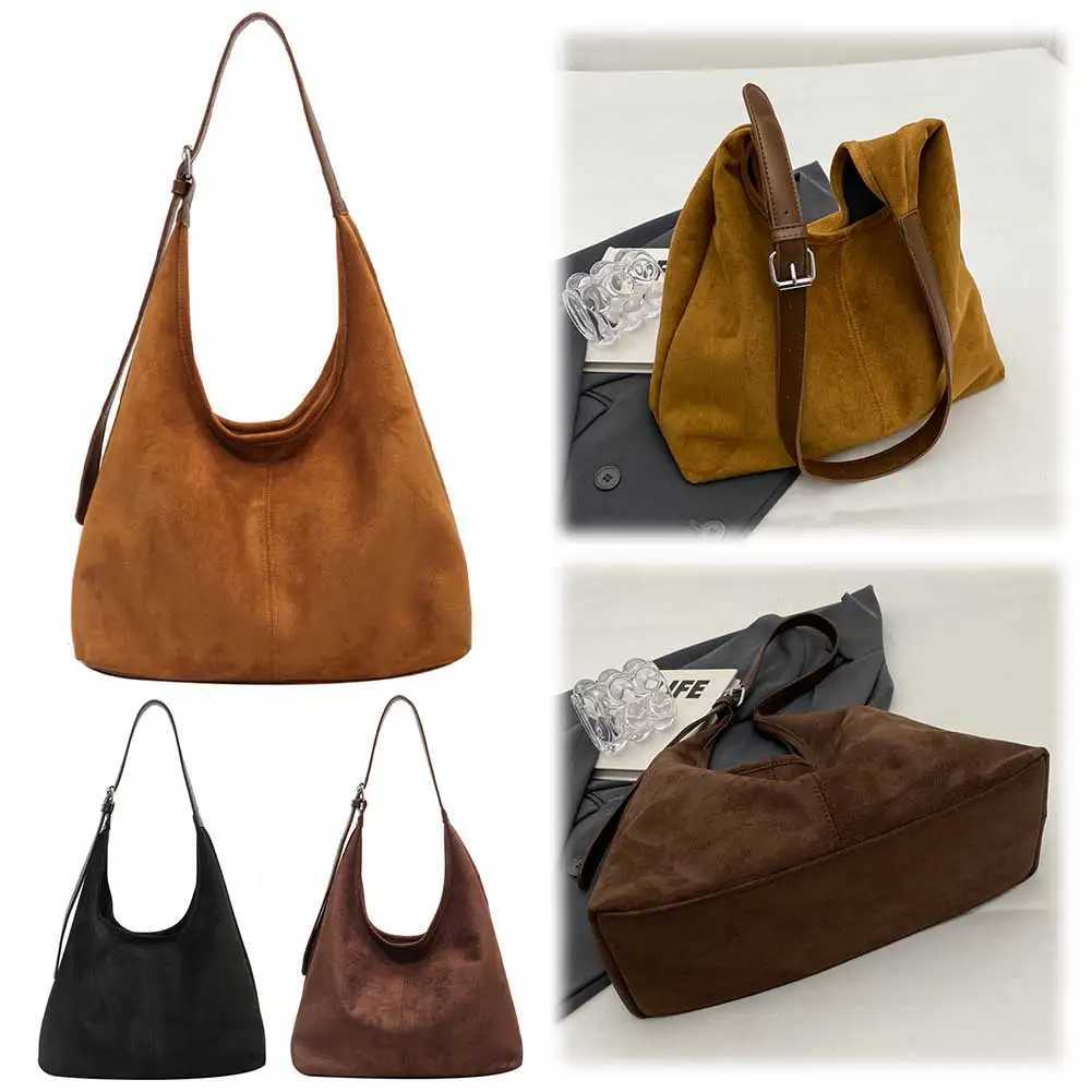 Ladies Suede Shoulder Bag Stylish Crossbody Large Capacity Casual Tote Purse Solid Color Adjustable Strap Vintage Satchel 241014