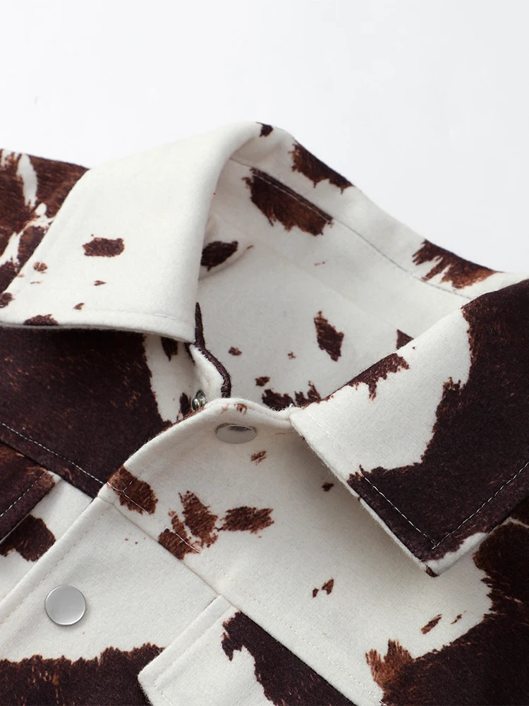 Chic Zipper Spotted Printed Short Jacket Women Casual Long Sleeve Button Pockets Coat 2024 Autumn Lady High Street Outerwear 241011