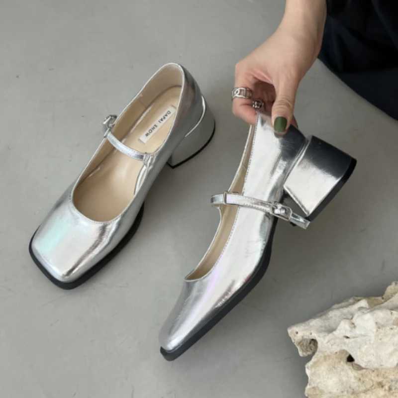 Brand Women Heels Shoes Fashion Square Toe Women Mary Jane Shoes Soft Sole Ballet Shoes Luxury Shallow Buckle Women Sandals 2024LX241014