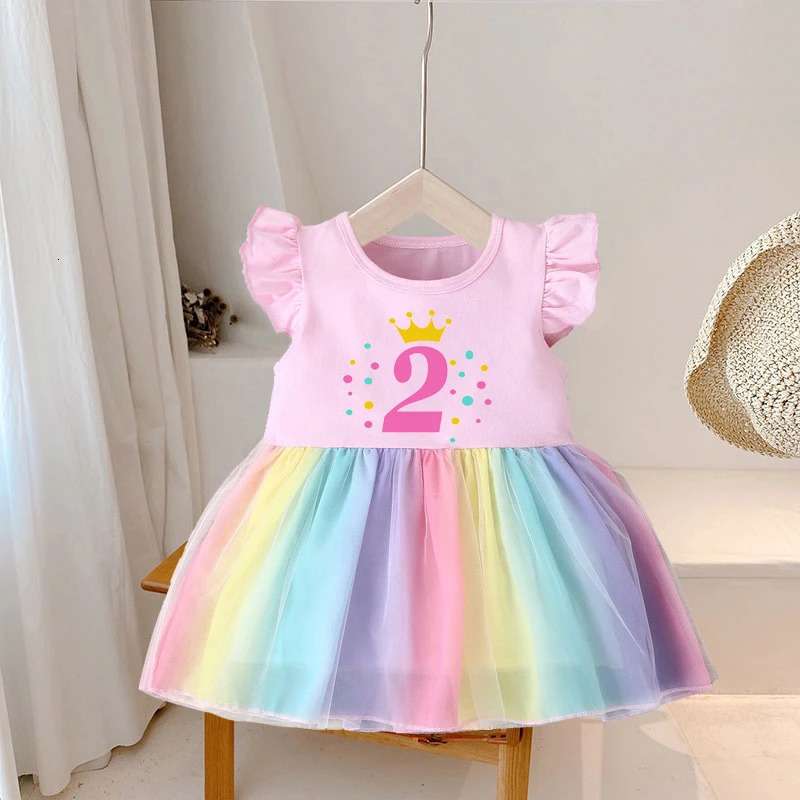 Girls Happy Birthday Number 1-4 Princess Dress Summer Kid Girls Dresses Children Birthday Party Clothing Birthday Present 241014