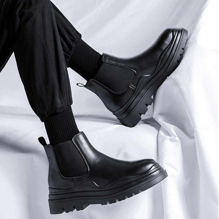 Martin Boot Trendy British Style Chelsea Mens Boots Spring Chimney Boots Mid Top Green Bottom Martin Boots Fashion Boots 240927