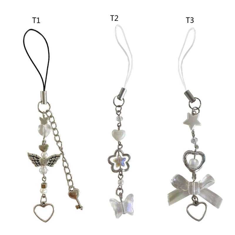 Sparkling phone chain button charm keychain edge chain phone lanyard acrylic keyring jewelry Y241014