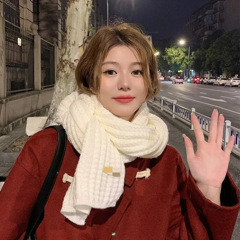 8PcsSoft and versatile Korean version of the knitted wool solid color scarf female autumn and winter thickened couple neck scarf 241009