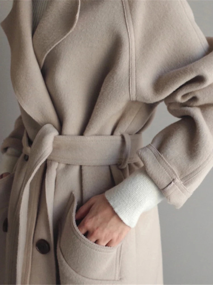 Wool blend coat womens autumn and winter retro long jacket womens Korean fashion elegant coat womens oversized loose collared coat 240930