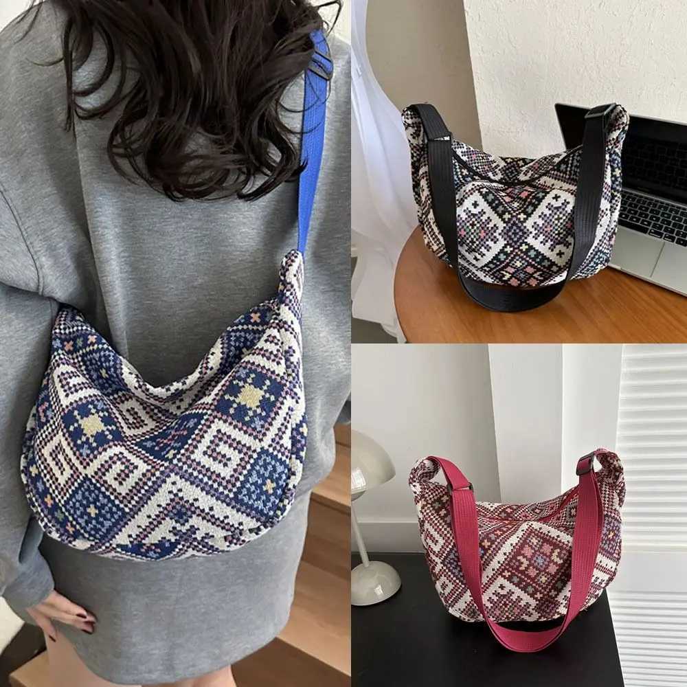 Canvas shoulder bag fashionable large capacity ethnic style underwear bag womens messenger bag M241014