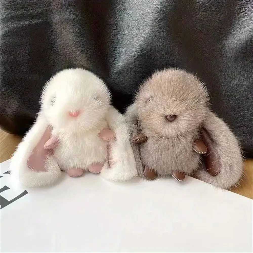Fur Doll Rabbit Fur Keychain Bag Charm Filled Animal Plush Rabbit Pendant Plush Doll Kavay Rabbit Filled Keychain Y241014
