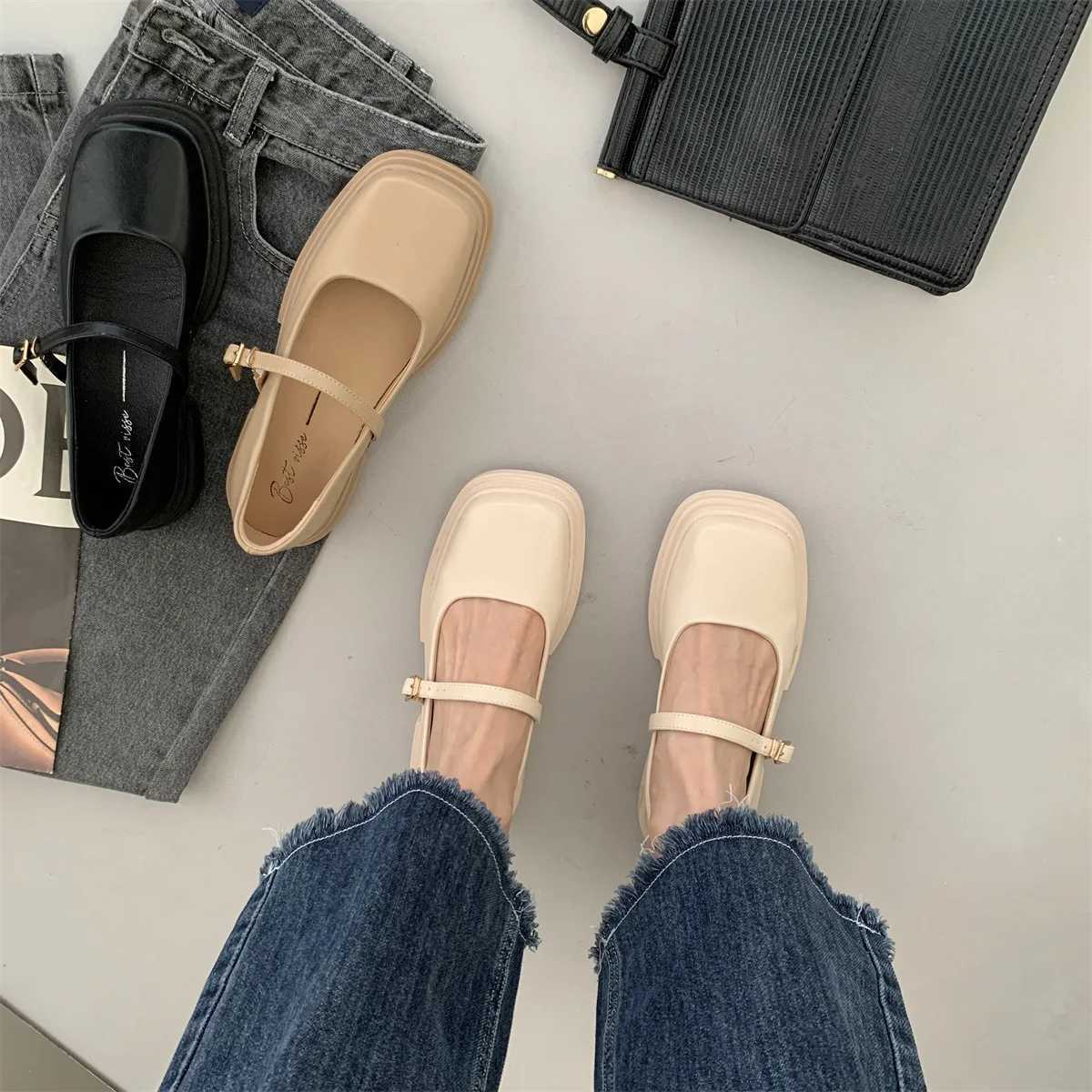 Women Thick Heels Elegant Shallow Footwear Fashion Lady Shoes Mary Jane Shoes Women Square Toe British Style Small Leather ShoesLX241014
