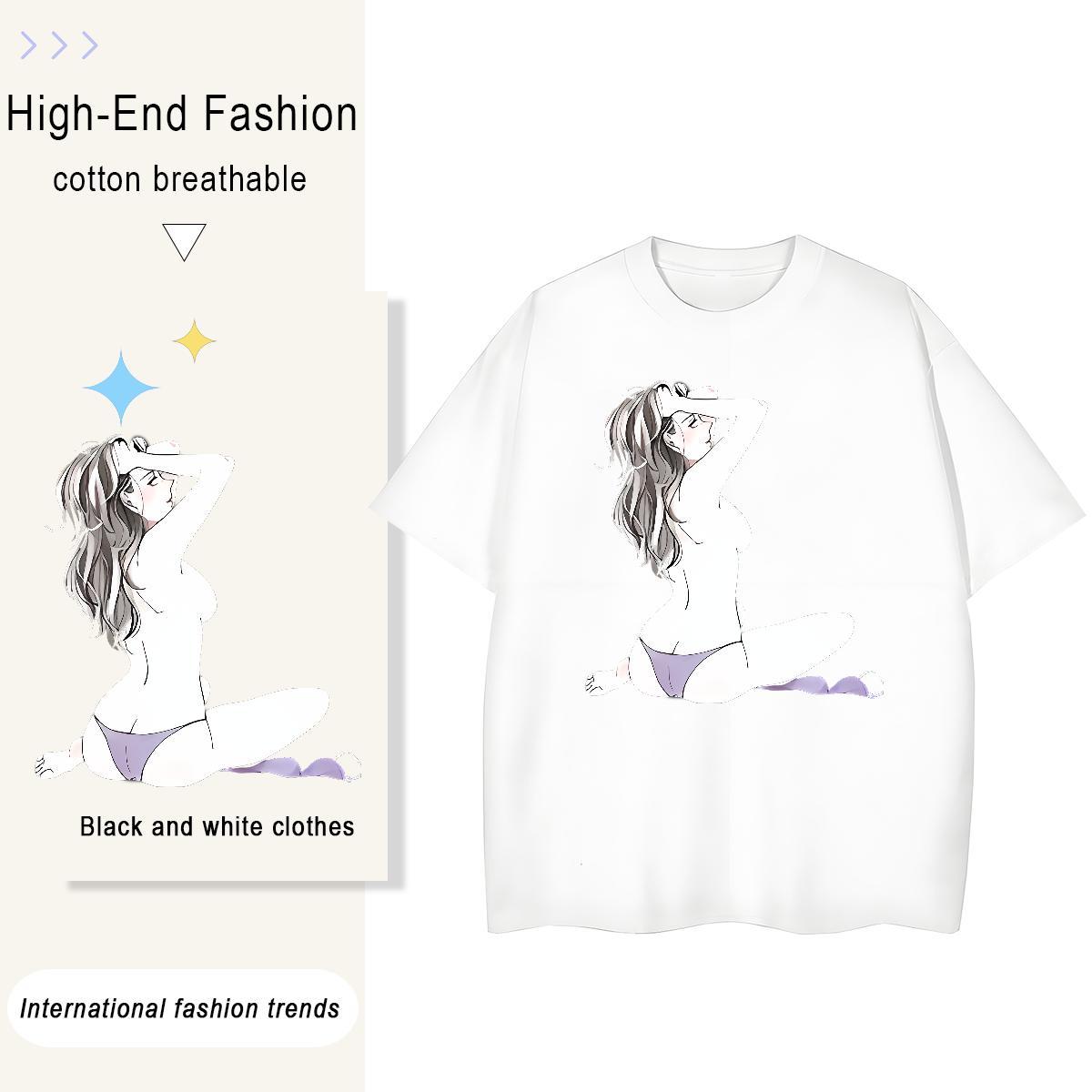 Brand T shirt 230g Pure Cotton Breathable Soft Daily Wear character Woman Tshirt Loose fit Custom Printed Tees