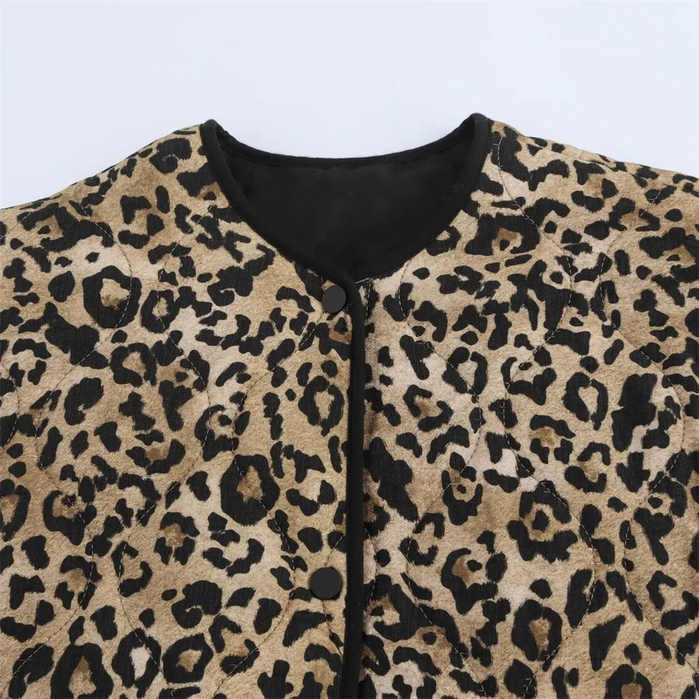 PB ZA 2024 early autumn womens fashion animal print round neck long sleeve singlebreasted cotton jacket coat 241011