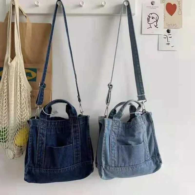Ins womens denim bag fashion trend womens casual cross body bag large capacity street Japanese girl Jean handbag new M241014