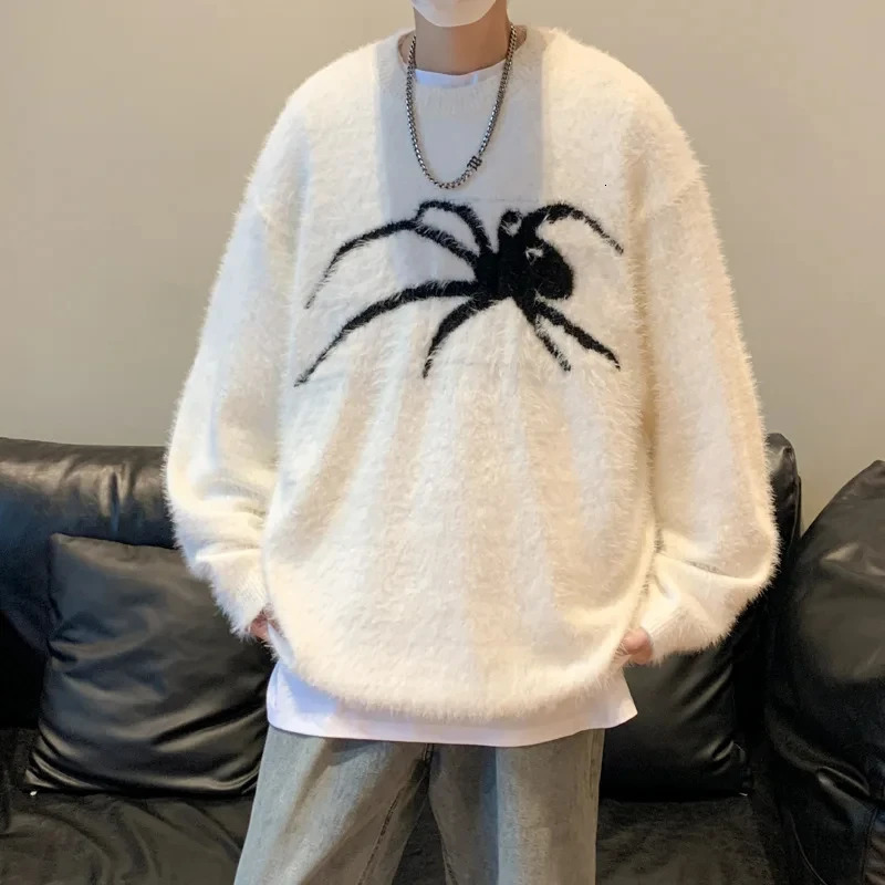 Harajuku High Street Mohair Spider Sweater Mens Fashion Loose Premium Couple Mink Cashmere Sweater 241007