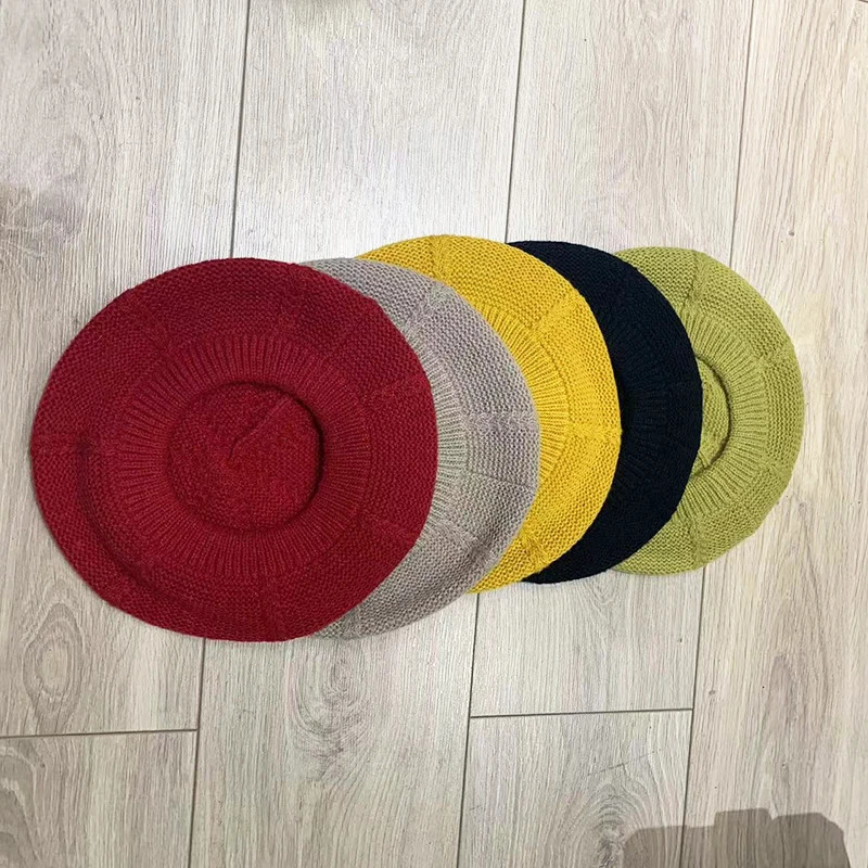 Fashion Solid Color Warm Knitted Autumn Winter Women Girl Beret French Artist Beanie Hat for Lady Soft Simple Retro Cap 241009