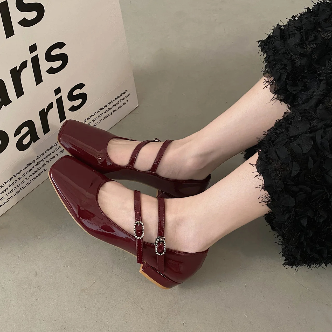 Double Buckle Ballet Spring Women Flat Fashion Red Elegant Mary New Jane Shoes Ladies Dress Outdoor Ballerinas 241014