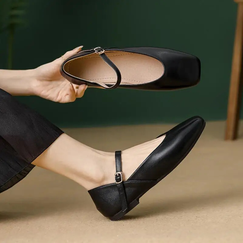Women Flat Heel Fashion Square Toe Ladies Casual Mary Jane Shoes Shallow Comfort Soft Sole Ballet New Mujer Size 44 241014