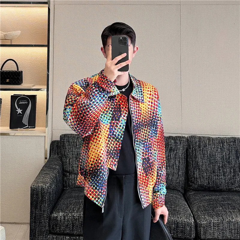 NOYMEI Contrast Color Fashion Personality Mens Jacket Lapel Zipper Loose Casual Style 2024 Autumn Coat WA5657 241011