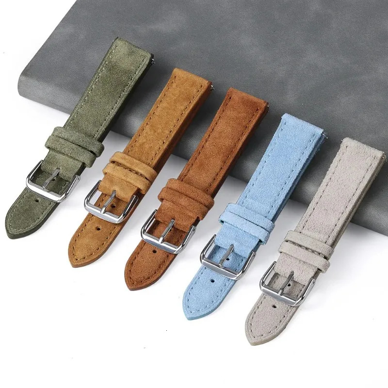 Vintage Suede Leather Watch Band 18mm 20mm 22mm Cowhide Stitching Bracelet Sport Quick Release Men Women Strap Replacement 241010