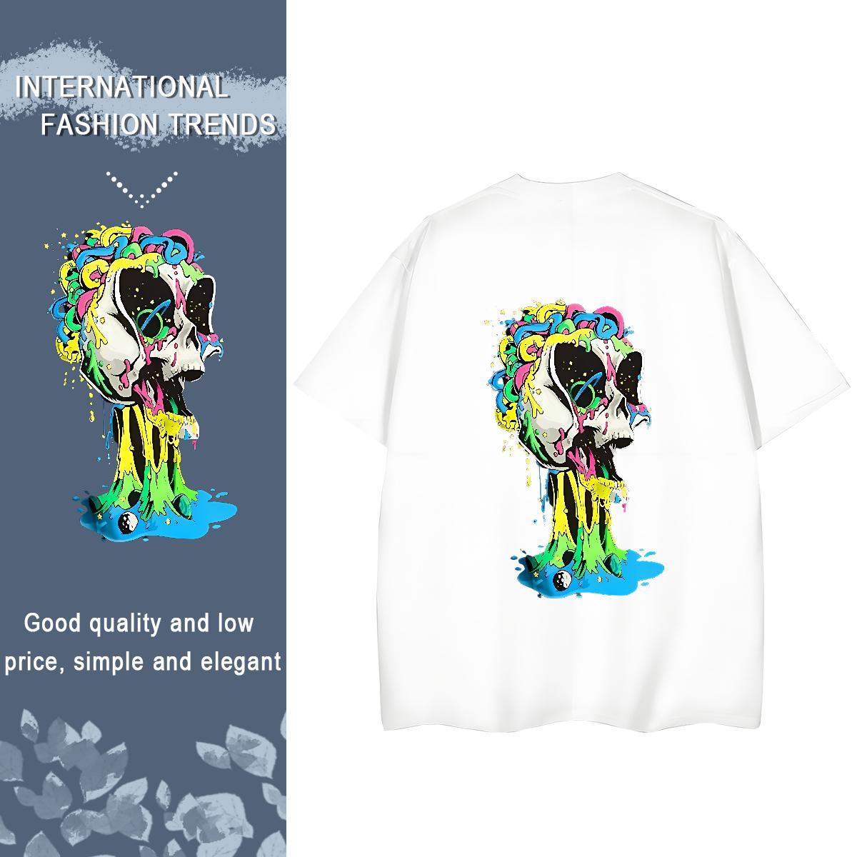 DIY Woman T Shirts 230g 100% Cotton Round Neck Short Sleeve Street Wear skull Womens Tshirts Soft Customized Print Tops Shirt