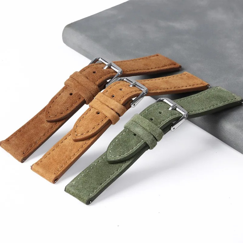 Vintage Suede Leather Watch Band 18mm 20mm 22mm Cowhide Stitching Bracelet Sport Quick Release Men Women Strap Replacement 241010