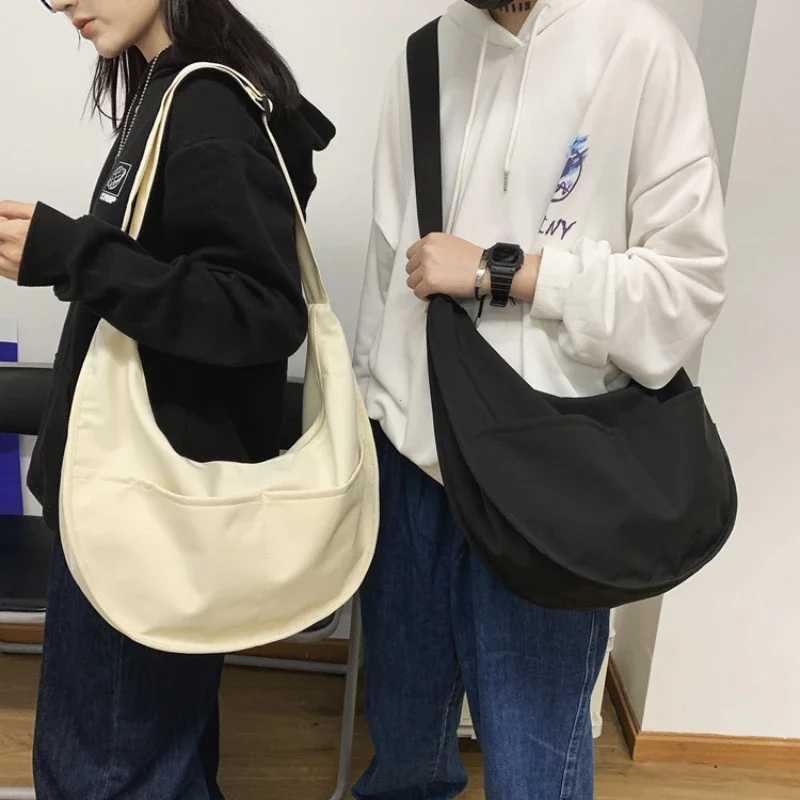 Y2k mens crossbody bag solid color large capacity homeless mid size Harajuku Japanese style nylon waterproof travel shoulder bag M241014