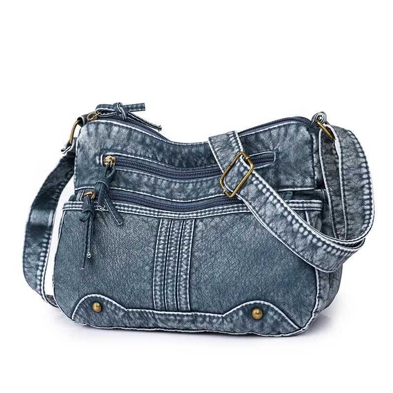 Denim Versatile Crossbody Bags Solid Zipper Womens Bag for Sale High Quality Sewing Thread High Capacity Shoulder Bag M241014