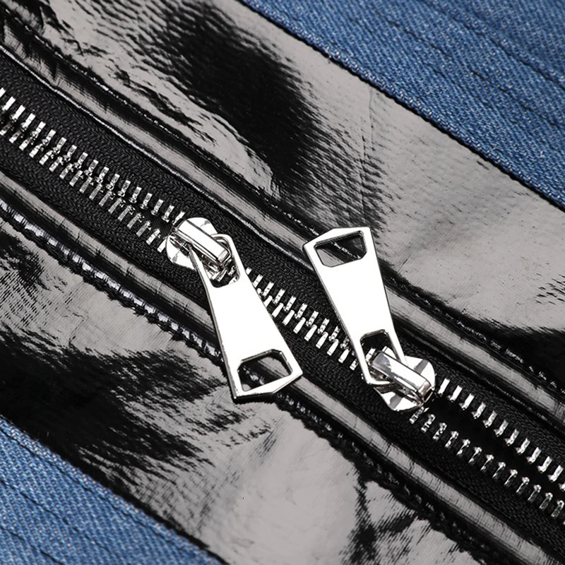 IEFB Denim Patchwork Leather Jackets Trend Mens Fashion Silhouette Short Windbreake Korean Style Casual Pu Coat CPG0512 241011