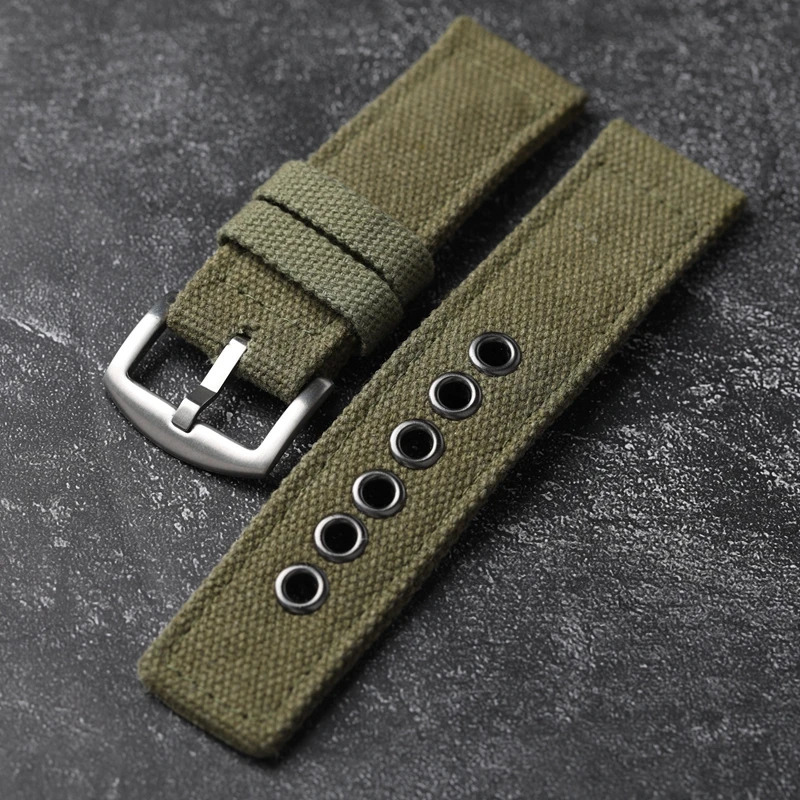 Handmade Thickened Canvas Watchband Rugged 20 22 24MM Soft Waterproof Watch Chain Blue Black Green Men Wearable Strap 241010