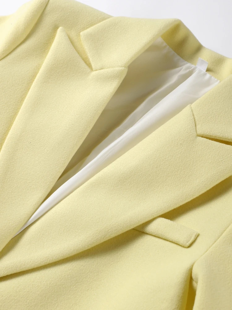 Elegant Yellow Womens Coat Loose Lapel Long Sleeve Button Pockets Outwears Female 2024 Autumn Fashion Lady High Streetwear 241010